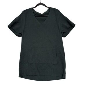 Theory Sweater Tunic Womens Small Green Cashmere V Neck Pockets Short Sleeve